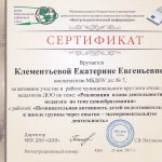 Сертификат за участие в работе муниципального круглого стола для педагогов ДОО. 2017